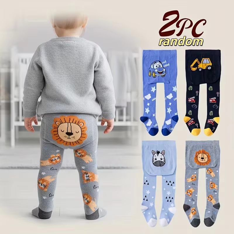 Baby Clothing Dividers - เลกกิ้งพิมพ์ลายการ์ตูนสัตว์และรถยนต์ 2 ชิ้น เนื้อผ้านุ่มและยืดหยุ่น เสื้อผ้าเด็กที่ใส่สบาย กางเกงเลกกิ้งเด็กผู้ชายสำหรับฤดูหนาว