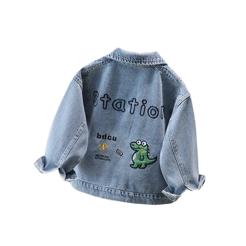 Baby Clothing Usa - สไตล์น่ารักเด็กทารก DENIM แจ็คเก็ตไดโนเสาร์สําหรับเด็กสาวสบายๆกางเกงยีนส์น่ารักเด็กไดโนเสาร์ชุดเสื้อผ้า 2-11 T