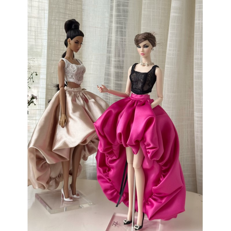 Baby Clothing High End - ชุดตุ๊กตาซูเปอร์โมเดลระดับไฮเอนด์ เสื้อคลาสสิกแบบผูกเชือก ลายฉลุ กระโปรงทรงระฆัง หรูหรา ชุดตุ๊กตา