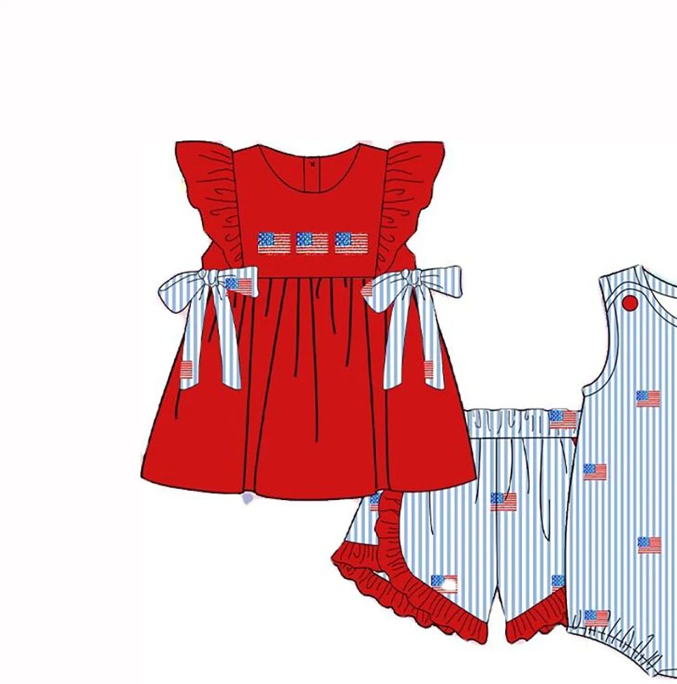 Baby Clothing High Quality - ชุดเสื้อผ้าเด็กคุณภาพสูงลายธงชาติอเมริกา สำหรับวันที่ 4 กรกฎาคม ชุดสองชิ้น กางเกงขาสั้นเด็กชายเด็กหญิง